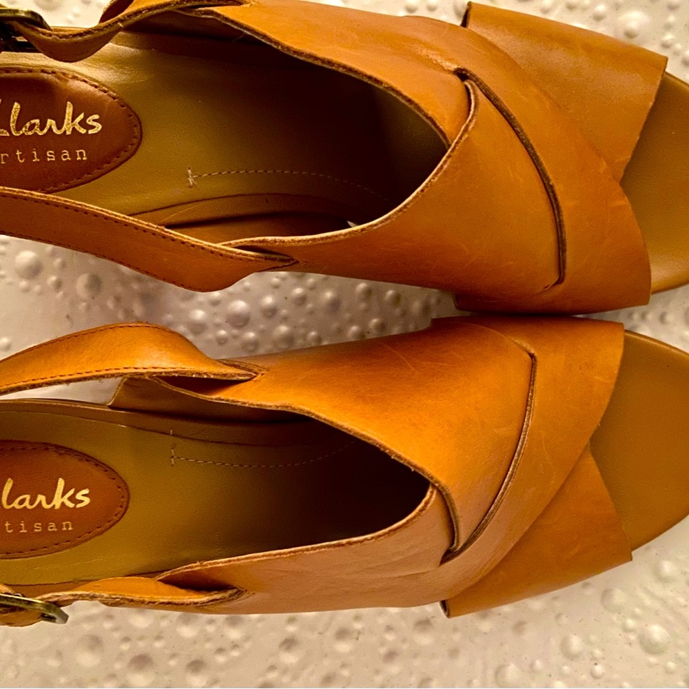 Sandal with stacked heel.